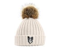The House Of Dog: Border Collie Owner Gift. Gorro de punto grueso con pompón de piel sintética súper suave unisex bordado, marrón claro, Talla única