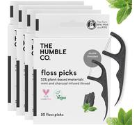 The Humble Co. Dientes de hilo dental vegetal, carbón activado, ecológico, vegano, sin azúcar, recomendado por dentistas, elimina la placa y da una sensación de frescor (4 x 50 p)