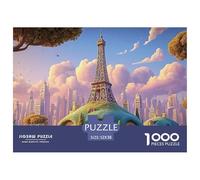 The Iconic Eiffel Tower 1000 Pcs Cartón Rompecabezas Surreal Sky City Tower Liberador De Estrés Juego Creativo Puzzle para Niños Pequeños 52x38cm/1000pcs