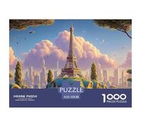 The Iconic Eiffel Tower 1000 Piezas Papel Ecológico Rompecabezas Surreal Sky City Tower Imágenes Vibrantes Juego Familiar Puzzle para Niños Pequeños 52x38cm/1000pcs