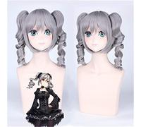 The Idol Master Cinderella Girls Kanzaki Ranko Cosplay Peluca Gris Pelo rizado sintético con Chip Cola de caballo Anime Disfraz Pelucas