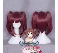 THE IDOLM CINDERELLA GIRLS Ogata Chieri Peluca de cosplay 35cm Garra Clip Cola de caballo Peluca de pelo sintético para Mujeres Niñas Anime Vino Rojo
