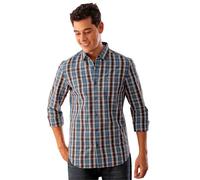 The Indian Garage Co Camisa casual de algodón para hombre, corte entallado, manga completa, cuello recortado, Azul marino, 44