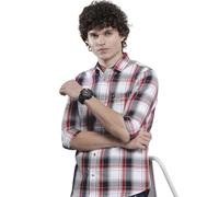 The Indian Garage Co Camisa casual de manga completa a cuadros para hombre con cuello recortado, azul marino, L