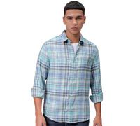 The Indian Garage Co Camisa casual de manga completa a cuadros para hombre con cuello recortado, Azul, 44