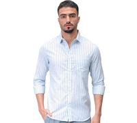 The Indian Garage Co Camisa casual de manga completa con cuello recortado para hombre, Azul, 44