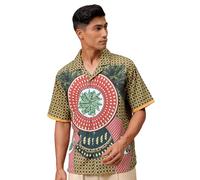 The Indian Garage Co Camisa de manga larga con cuello cubano para hombre, diseño de Kitch Art, Verde, 44