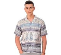 The Indian Garage Co Camisa de manga media con cuello cubano para hombre, ajuste relajado, estampado indie, Crema, 44