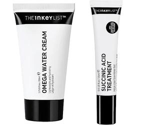 The INKEY List Omega Water Cream 50ml & Succinic Acid Blemish Treatment de para eliminar imperfecciones, reducir la inflamación y prevenir la obstrucción de los poros, 15 ml