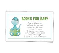 The Invite Lady Dinosaurio Baby Shower Bring A Book Insert Little Library Collection Dino Egg Baby Dinosaurs Boy Blue Green Shower Actividad Tarjetas impresas (50 unidades)