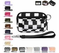 The Iris' Wallet 2nd Gen, The Iris Pouch Wristlet, Zip Card Case with ID Window/Hand Strap, for Travel Credit Card Holder (Black White)