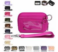 The Iris' Wallet 2nd Gen, The Iris Pouch Wristlet, Zip Card Case with ID Window/Hand Strap, for Travel Credit Card Holder (Rose Red-A)