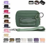 The Iris' Wallet 2nd Gen, The Iris Pouch Wristlet, Zip Card Case with ID Window/Hand Strap, for Travel Credit Card Holder (Green-A)