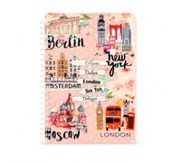 The Jumble Words WIRO Series A5 Notebook 192 Ruled Pages, Velvet Laminated Cover, WIRO Binding, 80 GSM Paper, Black Elastic Closure Assorted Travel Inspired Travel Designs, Made in India