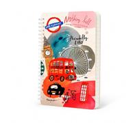 The Jumble Words WIRO Series A5 Notebook 192 Ruled Pages, Velvet Laminated Cover, WIRO Binding, 80 GSM Paper, Black Elastic Closure Assorted Travel Inspired London Red Bus Designs, Made in India