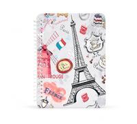 The Jumble Words WIRO Series A5 Notebook 192 Ruled Pages, Velvet Laminated Cover, WIRO Binding, 80 GSM Paper, Black Elastic Closure Assorted Travel Inspired Eiffel Tower Designs, Made in India