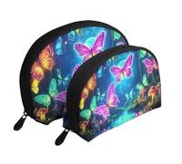 The Jungle Butterfly Glow - Bolsas de maquillaje impresas de 2 piezas portátiles de viaje, White, Talla única
