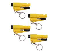 THE JUNGLE - Llavero de Seguridad 3 en 1 - Martillo Rompe Cristales Coche, Cortador de Cinturón de Seguridad, Silbato de Emergencia -, Amarillo, 4 Unidades