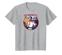 The Karate Kid Round Illustrated Poster Movie Camiseta, Niños, Gris Jaspeado, 6 años