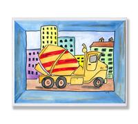 The Kids Room by Stupell Red and Yellow Cement Truck with Blue Border Rectangle Wall Plaque by The Kids Room by Stupell