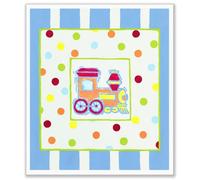 The Kids Room by Stupell Train with Polka Dots and Blue Stripes Rectangle Wall Plaque by The Kids Room by Stupell