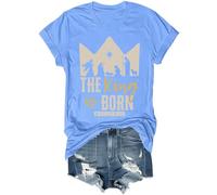 The King is Born - Camisa retro religiosa de Jesús para hombres y mujeres, Azul (carolina blue), S