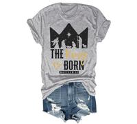 The King is Born - Camisa retro religiosa de Jesús para hombres y mujeres, gris, L