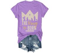 The King is Born - Camisa retro religiosa de Jesús para hombres y mujeres, Morado (, XXL