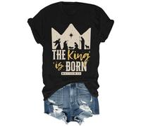 The King is Born - Camisa retro religiosa de Jesús para hombres y mujeres, Negro, L