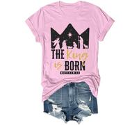 The King is Born - Camisa retro religiosa de Jesús para hombres y mujeres, rosa, S