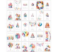 the lazy panda card company 30 Tarjetas de cumpleaños de acuarela brillante con sobres hechos de papel reciclado 30 diseños diferentes (30 tarjetas de cumpleaños de acuarela)