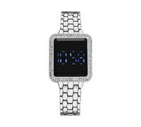The LED Display Touchs - Reloj electrónico para mujer con pantalla grande y correa de piel, plata, talla única