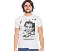 The Legend Ayrton Senna con su firma Art. 11001 Camiseta Urban Men Hombre 100% algodón flameado BS, Color blanco., XL