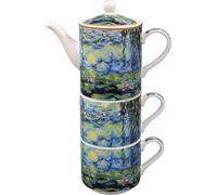 The Leonardo Collection Claude Monet Monet - Té de lirios acuáticos para dos | Bonito diseño de tetera y taza | Juego de té de cerámica para regalo para mujeres y hombres | Hermosa tetera impresa para