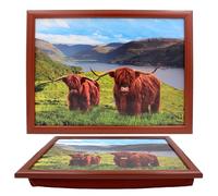 The Leonardo Collection Highland Cow - Bandeja de regazo para servir alimentos y desayunos, cómodas bandejas de regazo con cojín, bandeja de comida duradera para comer en el regazo, bandejas multiusos