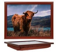The Leonardo Collection Highland Cow - Bandeja de regazo para servir alimentos y desayunos, cómodas bandejas de regazo con cojín, bandeja de comida duradera para comer en el regazo, bandejas multiusos