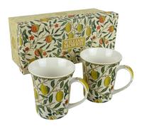 The Leonardo Collection Juego de 2 tazas de frutas William Morris, tazas de té y café para bebidas calientes | Tazas impresas de porcelana fina para cocina y hogar | Tazas de cerámica reutilizables