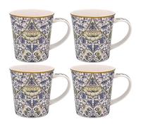 The Leonardo Collection Lodden - Juego de 4 tazas de té y café de William Morris, para bebidas calientes, tazas impresas de porcelana fina para cocina y hogar, tazas de cerámica reutilizables para