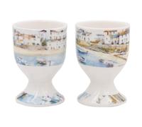 The Leonardo Collection Macneil Harbour Town - Juego de 2 hueveras de porcelana fina Harbour Town para el hogar y la cocina, aptos para lavavajillas, para mesa de desayuno, soporte duradero para