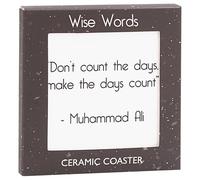The Leonardo Collection Posavasos con Texto en inglés Wise Words Make The Days County, Muhammad Ali, Posavasos duraderos para té, café y Bebidas frías, Elegante decoración del hogar para mesas de