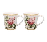 The Leonardo Collection Redoute Rose - Juego de 2 tazas Pierre-Joseph Redoute, taza de té y café para bebidas calientes, tazas impresas de porcelana fina para cocina y hogar, tazas de cerámica