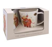 The Leonardo Collection Taza de papel con diseño de vaca de las tierras altas para el hogar y la cocina, elegantes tazas de cerámica para té y café, bonito juego de tazas para hombres y regalos de