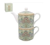 The Leonardo Collection William Morris - Juego de tetera y taza de cerámica para uno, hermoso regalo para uso doméstico, elegante tetera impresa para los amantes del té