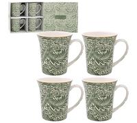 The Leonardo Collection William Morris Larkspur - Juego de 4 tazas de cocina y hogar, elegante juego de 4 tazas de vajilla para cada ocasión, bonito juego de tazas de café para hombres y regalos de