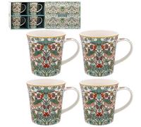 The Leonardo Collection William Morris Strawberry Thief - Juego de 4 tazas para cocina y hogar, juego de 4 tazas de vajilla para cada ocasión, bonito juego de tazas de café para hombres y regalos de
