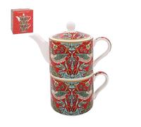 The Leonardo Collection William Morris Strawberry Thief Tea for One | Juego de tetera y taza de cerámica | Hermoso regalo para uso doméstico | Elegante tetera impresa