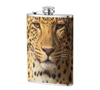 The Leopard Hunting - Petaca de cuero de 8 onzas, petaca de whisky de acero inoxidable para bebidas, juego de licor de bolsillo para hombres, boda, padrino de boda