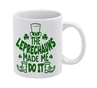 The Leprechauns Made Me Do It-1 - Taza de café de cerámica blanca de 325 ml, taza de té impresa de doble cara con mango ergonómico en C, vasos de porcelana con fondo grueso para el hogar, oficina