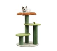 THE LICKER STORE CTR1007A - Árbol para gatos con diseño de amapola de 29 pulgadas, 3 niveles, moderno, con flores de yute, juguete colgante, naranja/verde