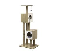 THE LICKER STORE CTR1011A Sawyer - Condominio Minimalista de Yute para Gatos de 3 Niveles de 56 Pulgadas con Postes rascadores y Juguete Peludo, marrón/Blanco